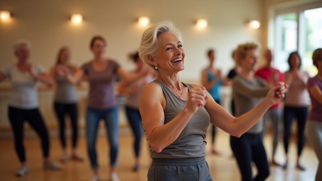 Group of mature adults enjoying kizomba together in a welcoming studio environment
