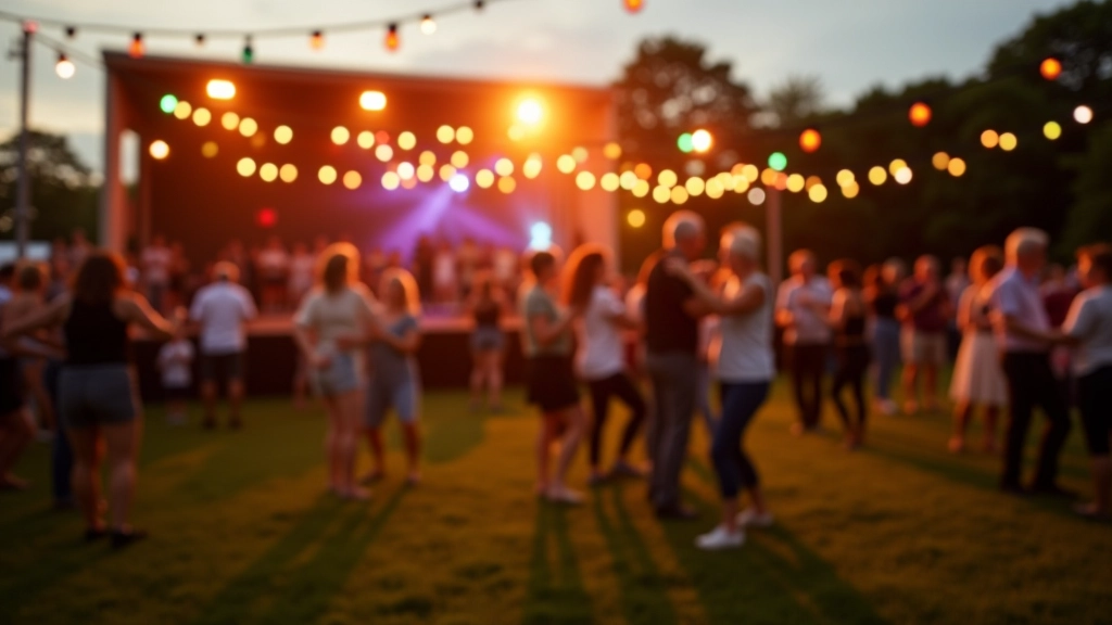 Outdoor summer dance festival with musicians